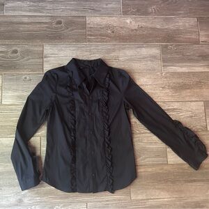 Zara‎ Basic Collection Dark Navy Blue Button Down with Ruffle Details, XS